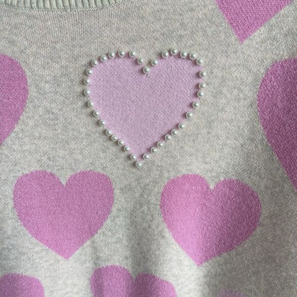 Crown & Ivy Women's Plus Size 2X Pink Heart Pearl Embellished Sweater Preppy - Picture 7 of 14